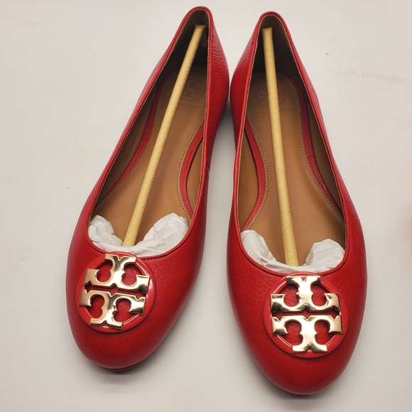 NIB Tory Burch Claire Leather Ballet Flats Red